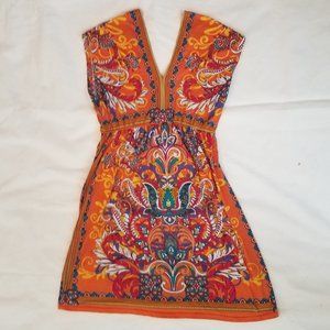 Psychedelic boho hippie orange sundress M